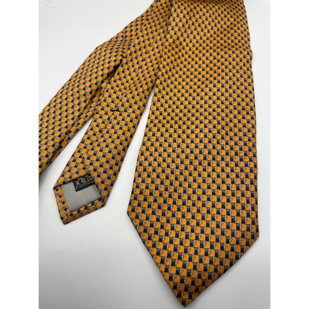 Richel Mens Silk Tie Orange Blue Yellow Geometric Lock Motif Made in Italy
